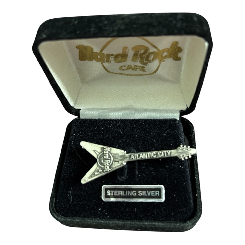 Vintage Hard Rock Cafe Sterling Silver Guitar Pin, Atlantic City New in Box